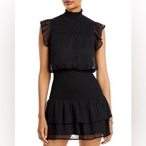 AQUA Ruffle Short Sleeve Smocked Mini Dress XS